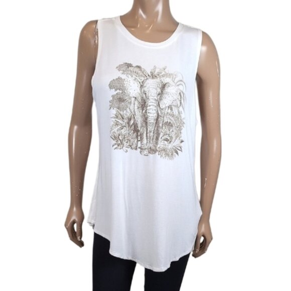 Suzy Shier Elephant Graphic Tank Top Sleeveless Tunic Muscle Shirt Summer - Picture 1 of 10